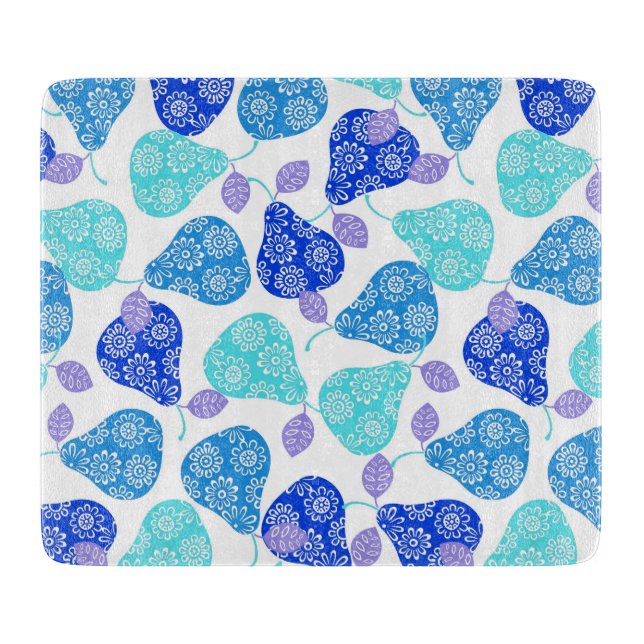 Tabla De Cortar Patrón de peras decorativas azules lindas (Anverso)