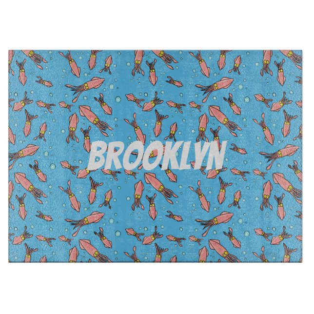 Tabla De Cortar Patrón de personalizado de calamar rosa gracioso (Anverso)