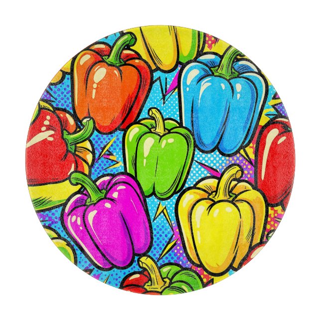 Tabla De Cortar Patrón de pimientos pop art (Anverso)