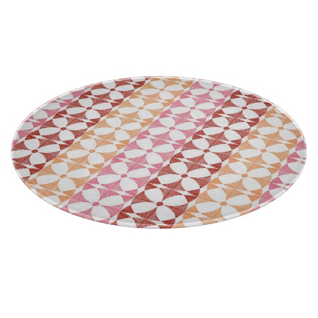 Tabla De Cortar Patrón de rayas de ikat rojo geométrico (Borde)