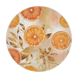 Tabla De Cortar Patrón de Rebanada de Naranja Dorada