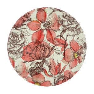 Tabla De Cortar Patrón de rosas rojas estilo retro