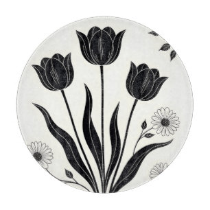 Tabla De Cortar Patrón de silueta de tulipán negro