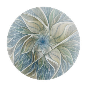 Tabla De Cortar Patrón de sueño floral abstracto azul caqui fracta