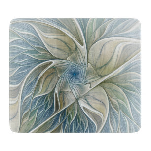 Tabla De Cortar Patrón de sueño floral abstracto azul caqui fracta