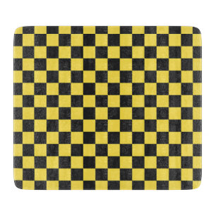 Tabla De Cortar Patrón de tablero de ajedrez amarillo y negro