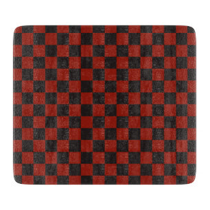 Tabla De Cortar Patrón de tablero de ajedrez negro y rojo intenso