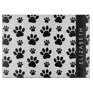 Tabla De Cortar Patrón de traza, garras de perro, negro y blanco,