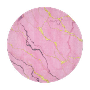 Tabla De Cortar Patrón de Venas de Oro de Mármol Rosa
