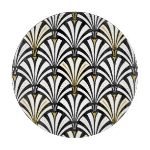 Tabla De Cortar Patrón de ventilador Art Deco - blanco y negro