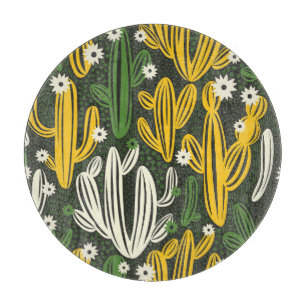 Tabla De Cortar Patrón de vintage de fondo negro de cactus