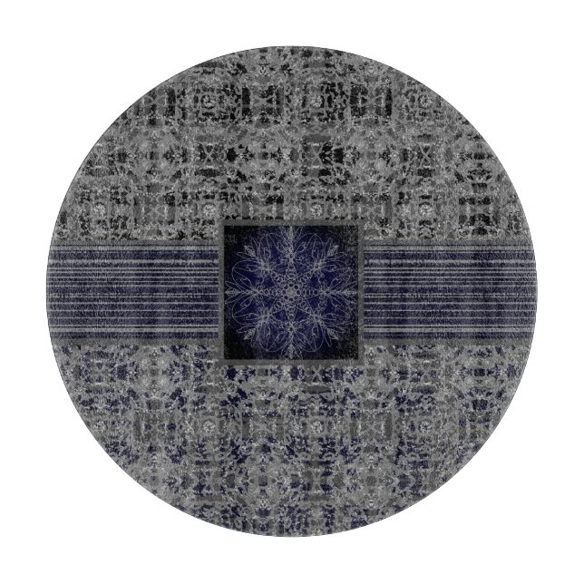 Tabla De Cortar Patrón de X y O negros, marinos y grises (Anverso)