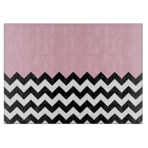 Tabla De Cortar Patrón de zigzag negro y blanco, chevron, rosa