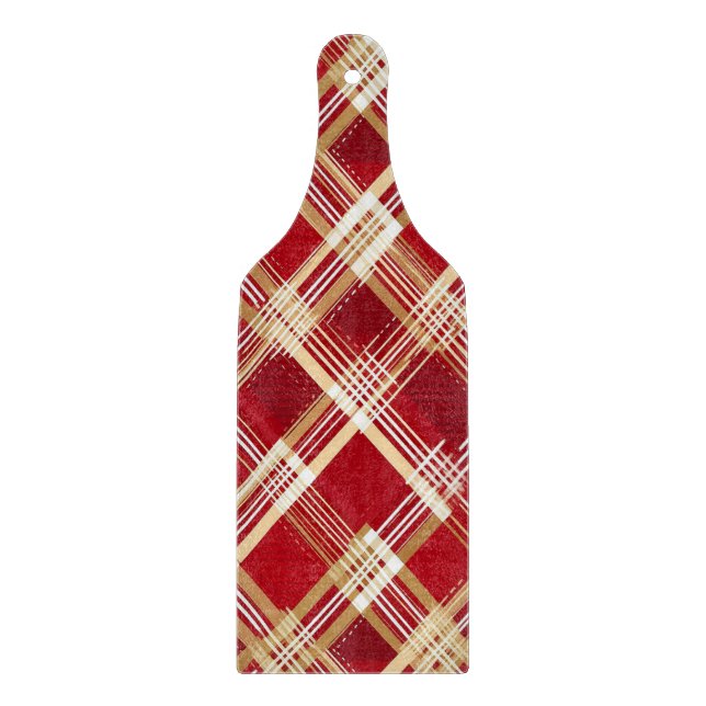 Tabla De Cortar Patrón diagonal moderno rojo y blanco trenzado (Anverso)