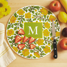 Tabla De Cortar Patrón floral amarillo - Monograma personalizado
