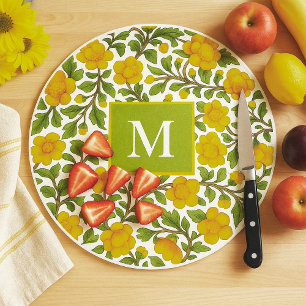Tabla De Cortar Patrón floral amarillo - Monograma personalizado