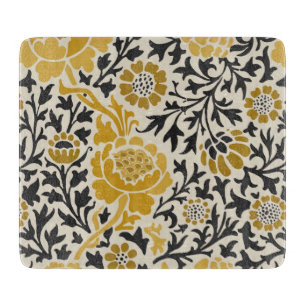 Tabla De Cortar Patrón floral amarillo y negro de estilo vintage