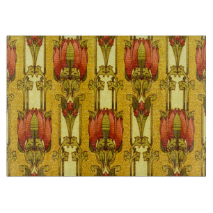 Tabla De Cortar Patrón floral art nouveau vintage de tulipanes roj
