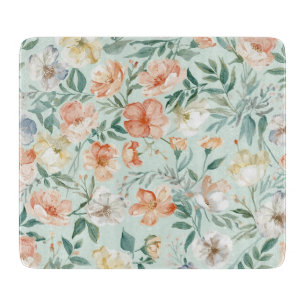 Tabla De Cortar Patrón floral azul de acuarela de pradera de flore