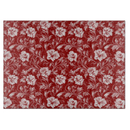 Tabla De Cortar Patrón floral barroco monocromático, blanco sobre 