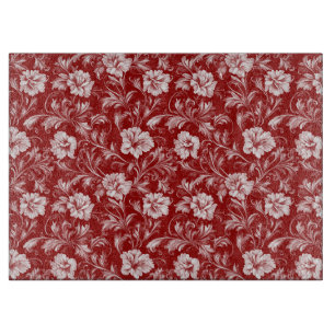 Tabla De Cortar Patrón floral barroco monocromático, blanco sobre
