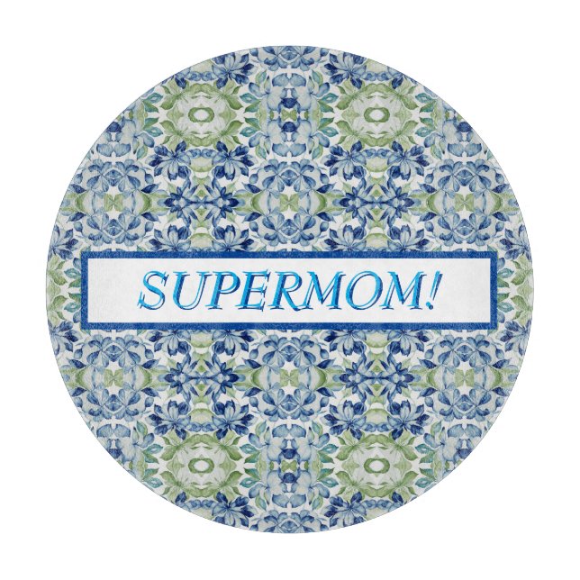 Tabla De Cortar Patrón floral Blue Greem BOHO (Anverso)