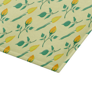Tabla De Cortar Patrón floral con flores de rosa amarilla y tulipá