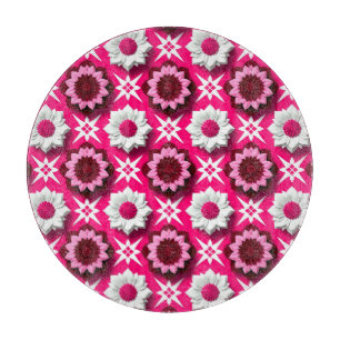 Tabla De Cortar Patrón Floral con Loto Rosa y Blanco Vibrante