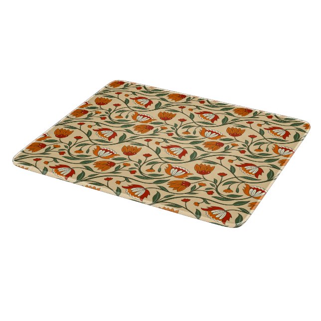 Tabla De Cortar Patrón floral continuo sobre fondo beige (Borde)