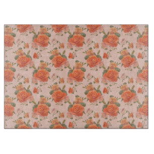 Tabla De Cortar patrón floral de boda de primavera rosa naranja