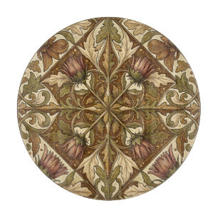 Tabla De Cortar Patrón Floral de Cardo Marrón Cálido Victoriano
