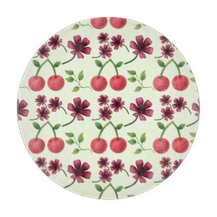 Tabla De Cortar Patrón floral de cereza roja