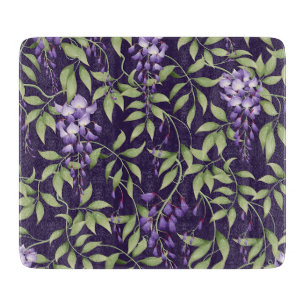 Tabla De Cortar Patrón floral de hojas verdes y glicinias