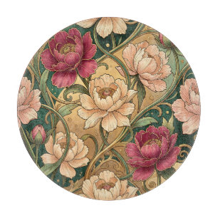 Tabla De Cortar Patrón floral de peonía magenta con remolinos dora