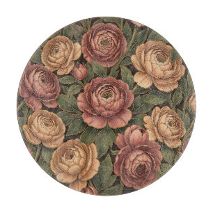 Tabla De Cortar Patrón floral de peonía rosa con fondo oscuro y do