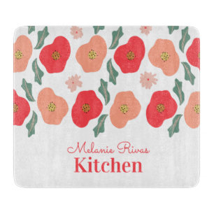 Tabla De Cortar Patrón Floral de Primavera Dibujado a Mano Verde C