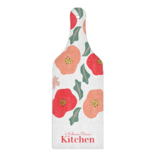 Tabla De Cortar Patrón Floral de Primavera Dibujado a Mano Verde C