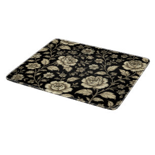 Tabla De Cortar Patrón floral de rosa dorada vintage sobre negro