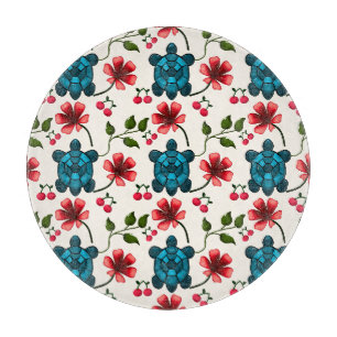Tabla De Cortar Patrón floral de tortuga linda  