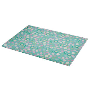 Tabla De Cortar Patrón floral Ditsy Verde azulado color rosa dulc
