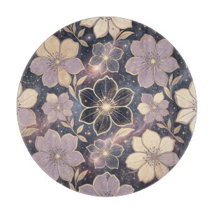 Tabla De Cortar Patrón floral dorado púrpura celestial estrellas g