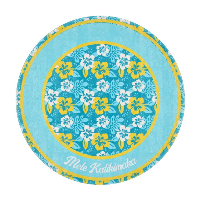 Tabla De Cortar Patrón floral Hibiscus azul de Hawái (Anverso)