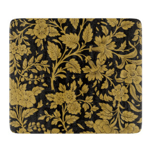 Tabla De Cortar Patrón floral indio de laca negra en oro antiguo