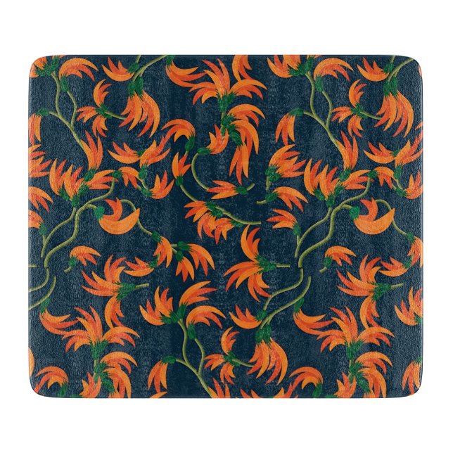 Tabla De Cortar Patrón floral naranja fluido (Anverso)
