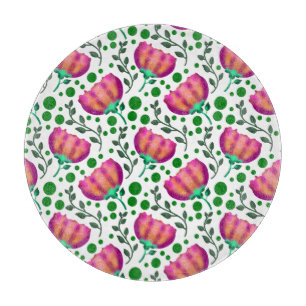 Tabla De Cortar Patrón floral naranja rosa vibrante