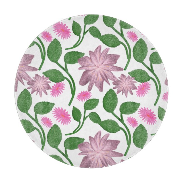 Tabla De Cortar Patrón floral rosa con hojas verdes (Anverso)
