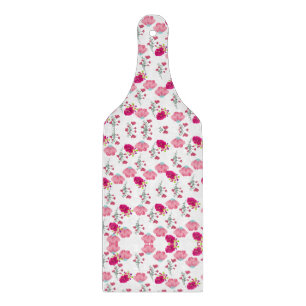 Tabla De Cortar Patrón floral simétrico de jardín en rosa rojo y r