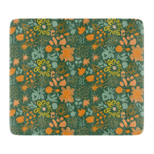 Tabla De Cortar Patrón floral sobre fondo verde oscuro