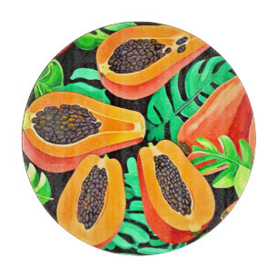 Tabla De Cortar Patrón fresco de papaya y hojas
