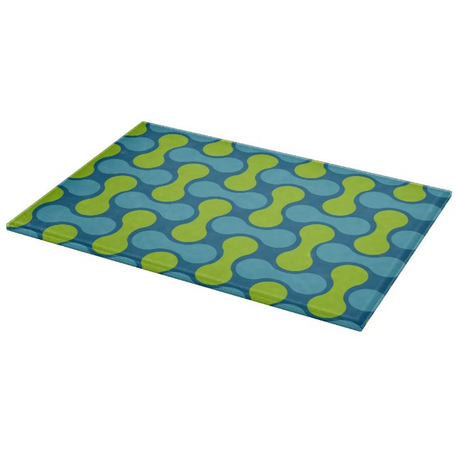 Tabla De Cortar Patrón geométrico abstracto retro en azul y verde (Borde)